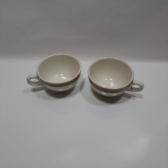 Syracuse China Tan & Green Striped Coffee Cups Set Of 2 - Picture 3 of 6